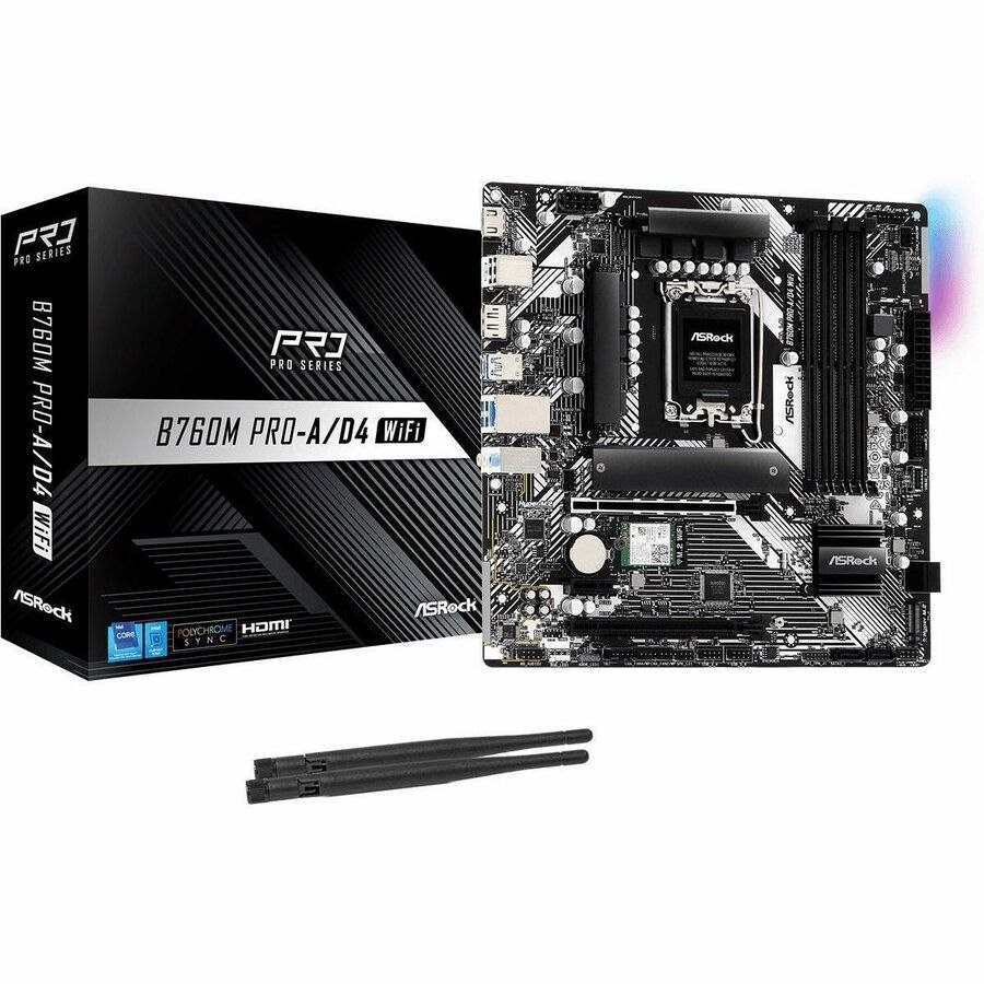 ASRock B760M Pro-A/D4 WiFi Gaming Desktop Motherboard - Intel B760 Chipset - Socket LGA-1700 - Micro ATX