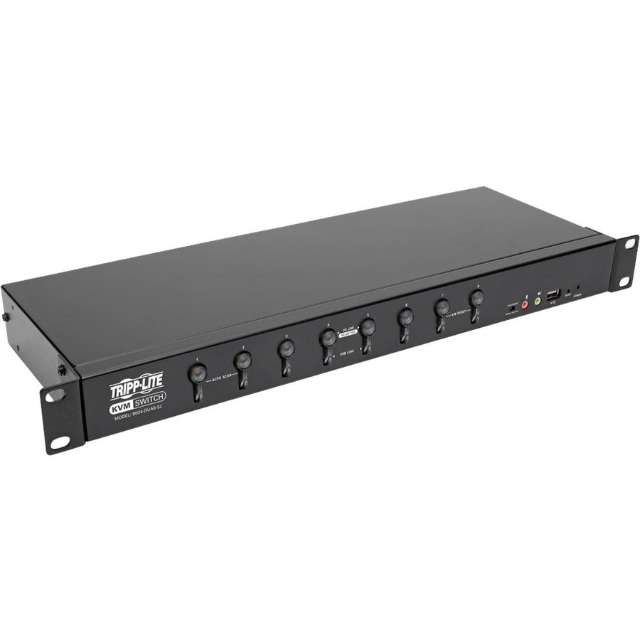 Eaton Tripp Lite Series 8-Port DVI/USB KVM Switch with Audio and USB 2.0 Peripheral Sharing, 1U Rack-Mount, Single-Link, 1920 x 1200 (1080p), TAA