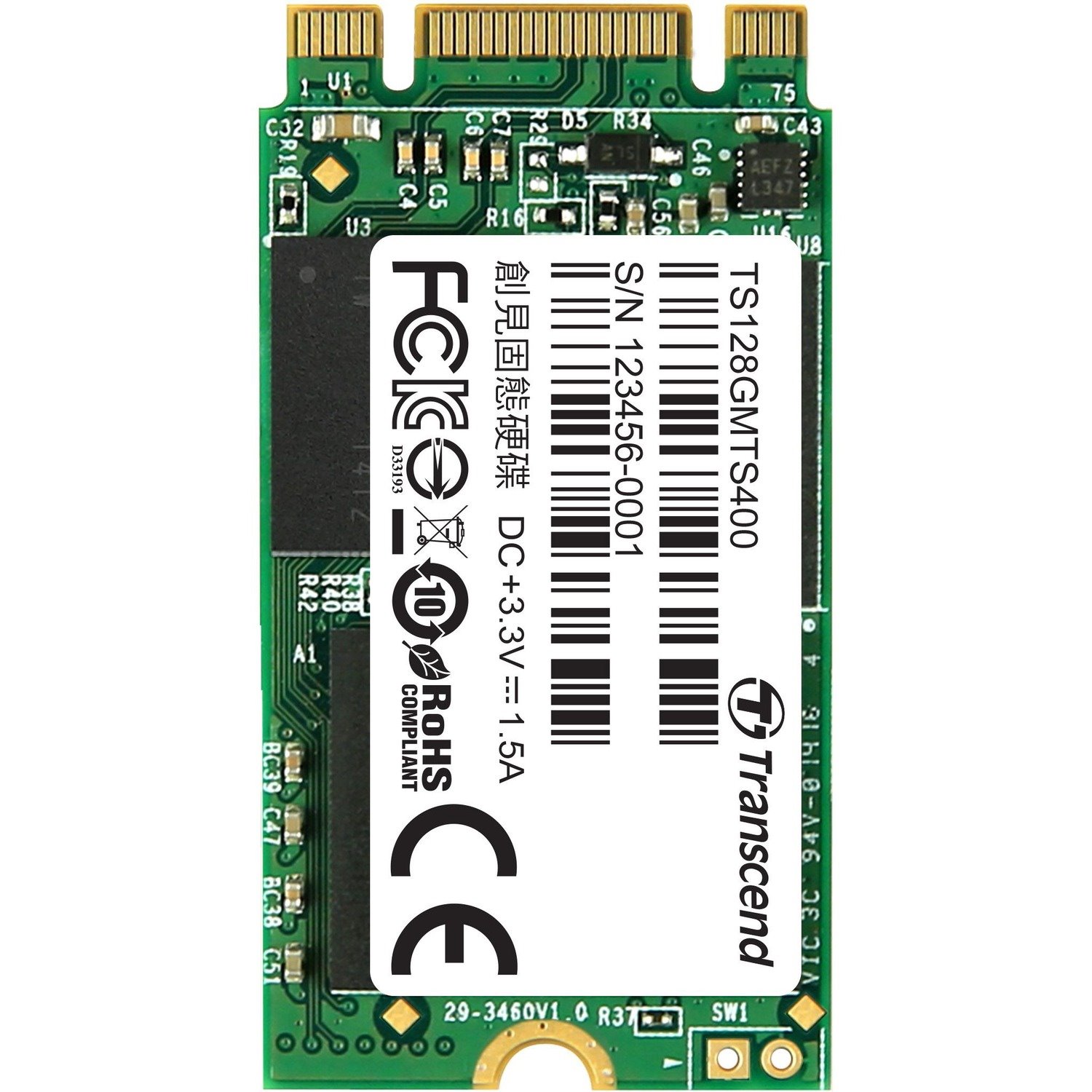 Transcend MTS400 128 GB Solid State Drive - M.2 Internal - SATA (SATA/600)