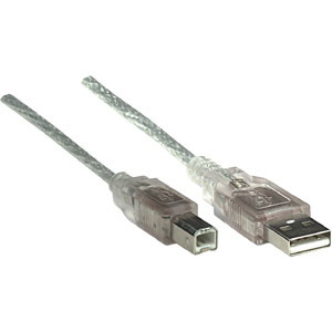 Manhattan Hi-Speed USB 2.0 A Male to B Male Device Cable, 16', Translucent Silver