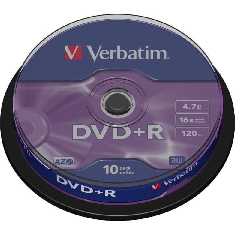 Verbatim 43498 DVD Recordable Media - DVD+R - 16x - 4.70 GB - 10 - Matte Silver