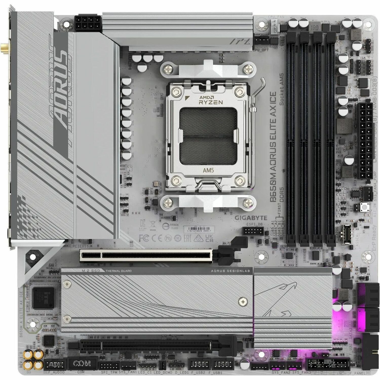 Aorus Ultra Durable B650M AORUS ELITE AX ICE Gaming Desktop Motherboard - AMD B650 Chipset - Socket AM5 - Micro ATX