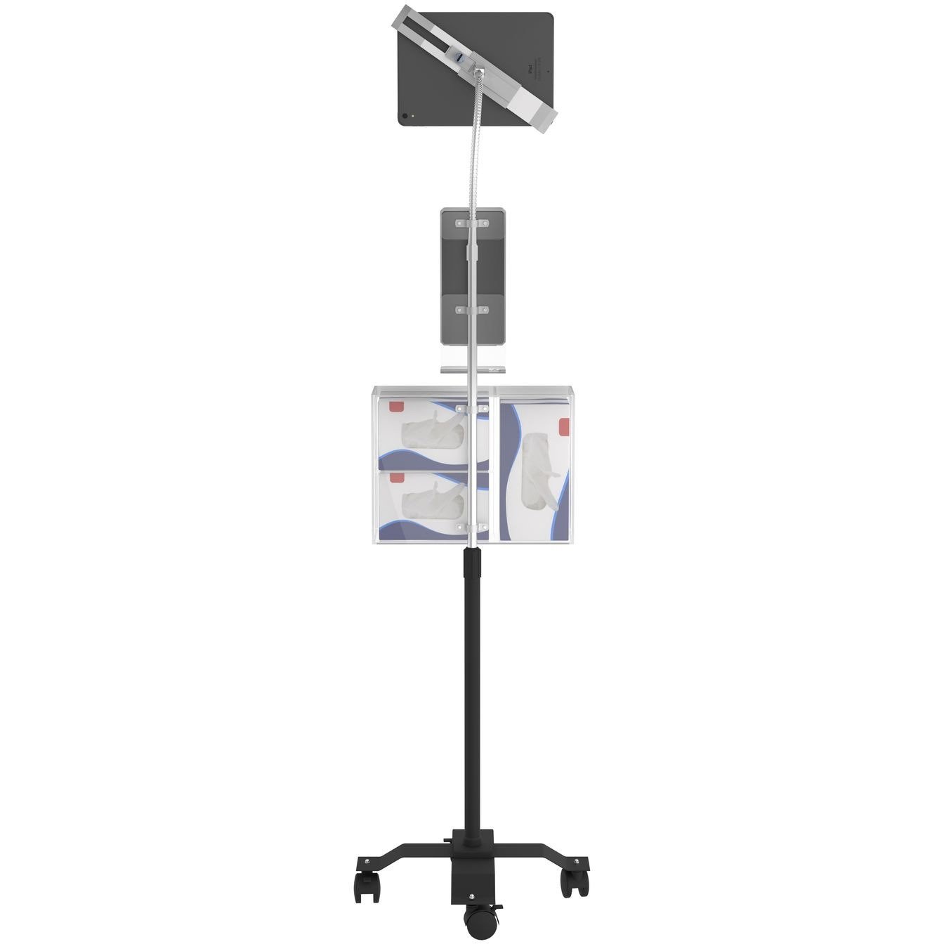 CTA Digital Compact Security Gooseneck Floor Stand for 7-13 Inch Tablets with Sanitizing Station & Automatic Soap Dispenser