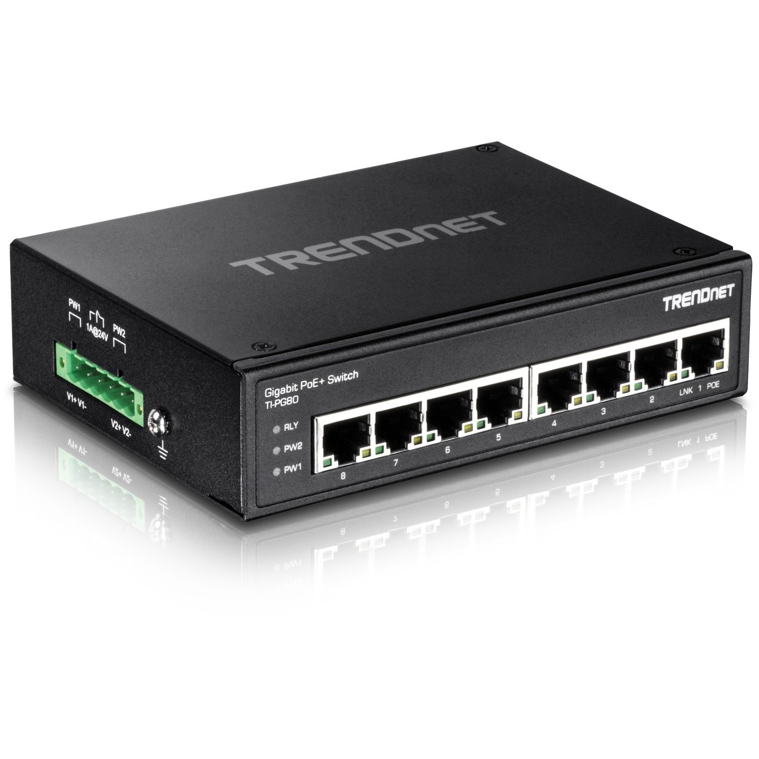 TRENDnet 8-Port Industrial Gigabit PoE+ DIN-Rail Switch, TI-PG80, 8 x Gigabit PoE+ Ports, 200W PoE Power Budget, 16Gbps Switching Capacity, NDAA TAA Compliant, Lifetime Protection