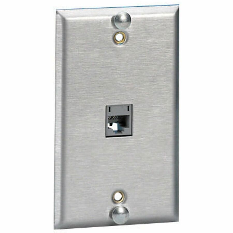 Hubbell Premise Wiring Plate, Wallphone, 1-Gang, 1-Port, Flush Mount, Stainless