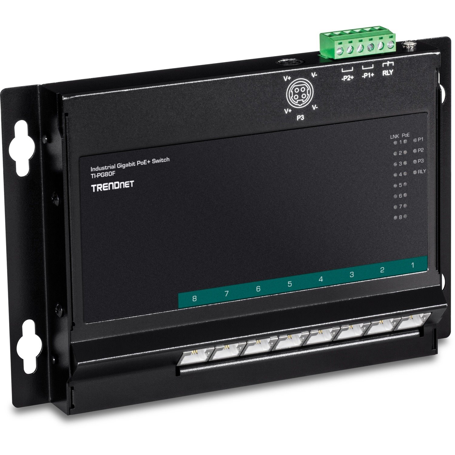 TRENDnet 8-Port Industrial Gigabit Poe+ Wall-Mounted Front Access Switch; 8X Gigabit Poe+ Ports; DIN-Rail Mount; 48 57V DC Power Input; IP30; 200W Poe Budget;Lifetime Protection; TI-PG80F