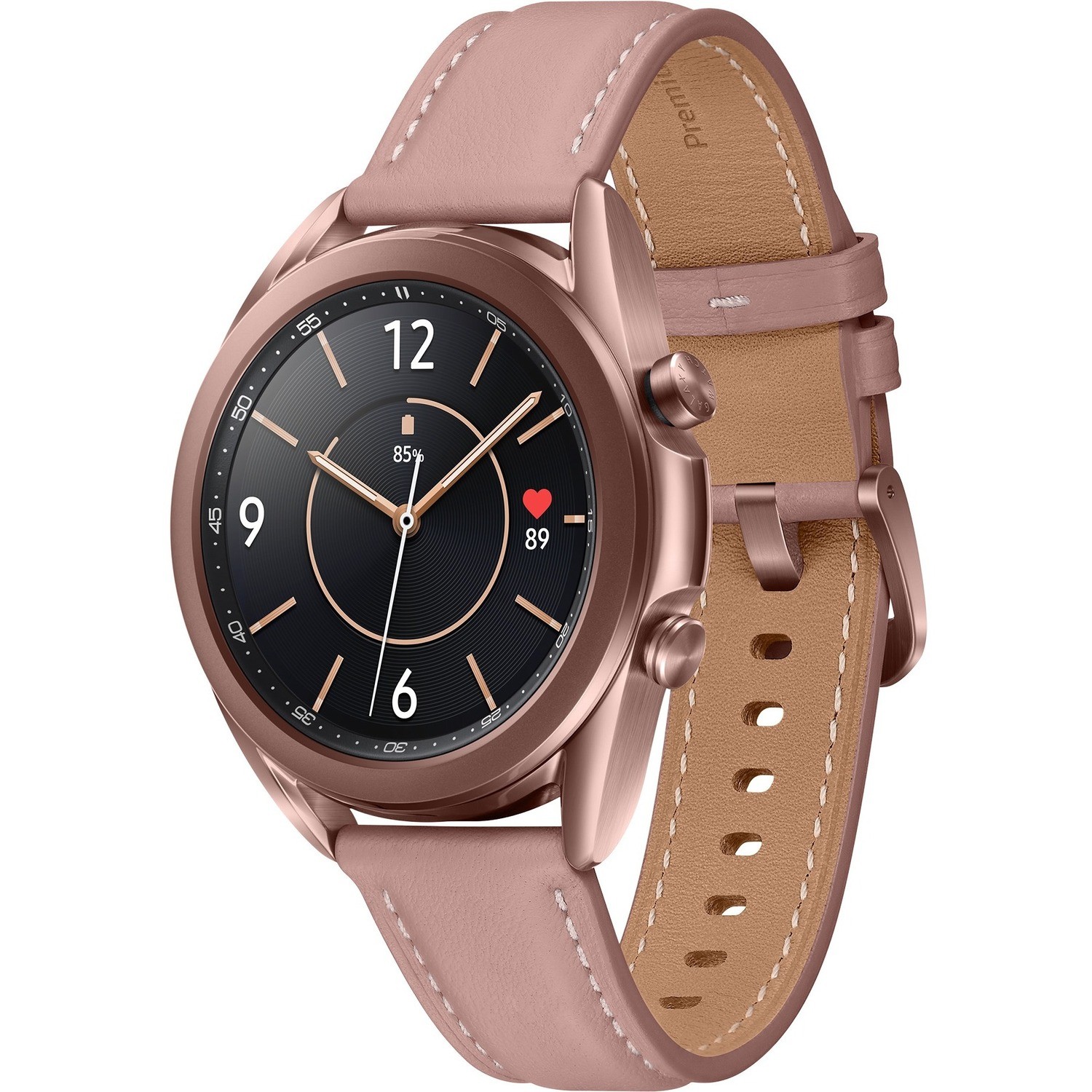 Samsung Galaxy Watch3 Smartwatch - Rond Case Shape - 42,50 mm Case Height - 11,30 mm Case Thickness - 41 mm Case Width - Brons Body Color - Bronze Kleur band - Roestvrijstaal Body Material - Leder Band Material - Draadloos LAN - 4G - LTE, UMTS