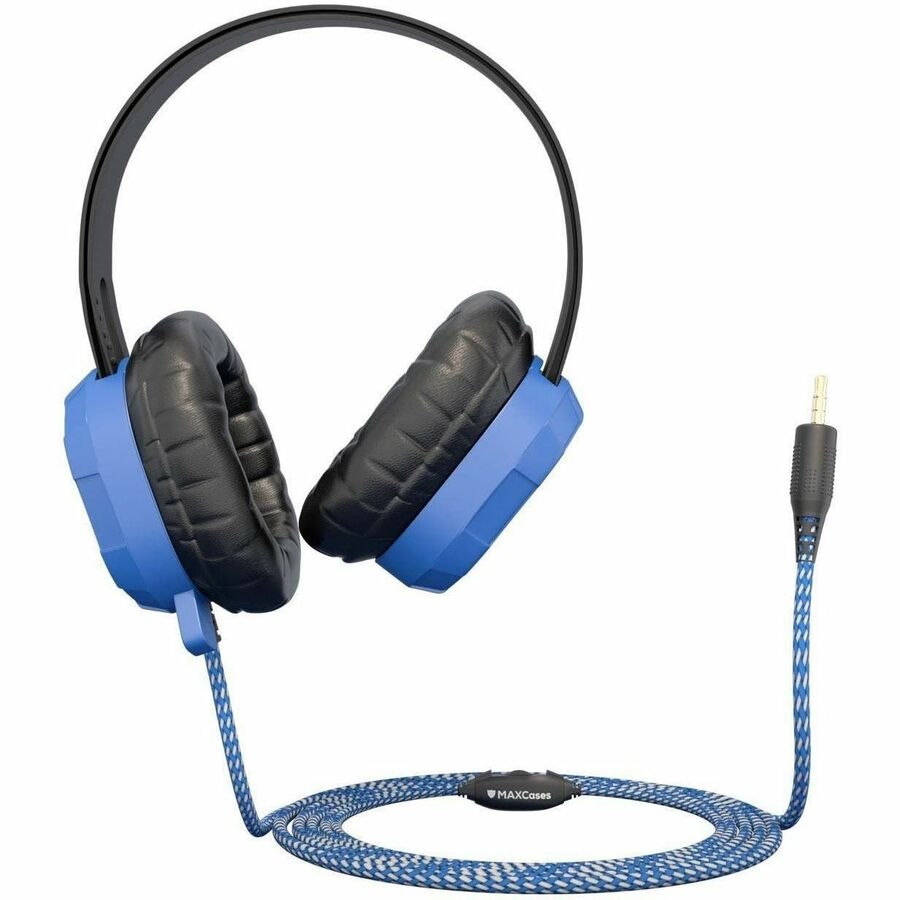 Extreme Headset w/braided cable, inline volume control, built-in microphone, 3.5mm connector, breakaway adapter (Blue)