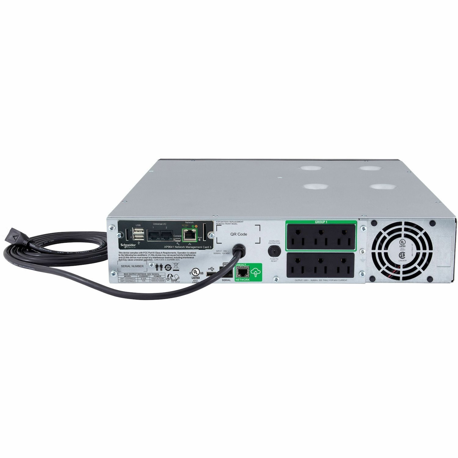 APC Smart-UPS, Line Interactive, 1500VA, Rackmount 2U, 120V, 6x NEMA 5-15R outlets, SmartConnect Port+Network Card, AVR, LCD