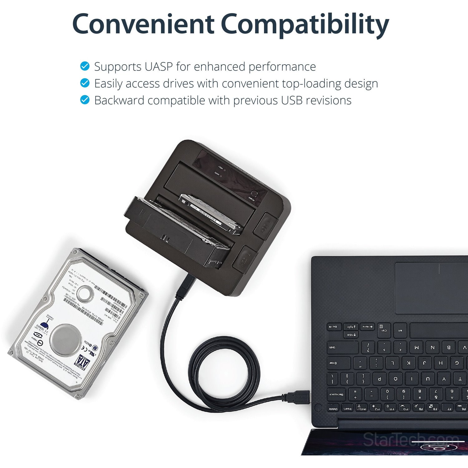 StarTech.com Dual-Bay USB 3.1 to SATA Hard Drive Docking Station, 2.5/3.5" SATA I/II/III, SSD/HDD Dock, USB Hard Drive Bay, Top-Loading