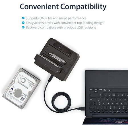 StarTech.com Dual-Bay USB 10Gbps to SATA Hard Drive Docking Station, 2.5/3.5" SATA I/II/III, SSD/HDD Dock, USB Hard Drive Bay, Top-Loading