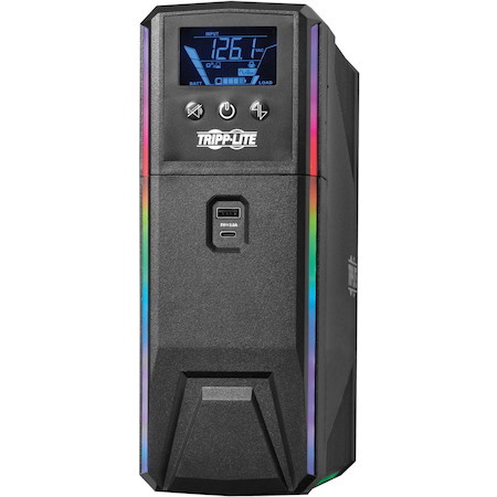 Eaton Tripp Lite Series 600VA 360W 120V Pure Sine Wave Gaming UPS Battery Backup - LCD, AVR, RGB LEDs, USB Charging, Power Saving
