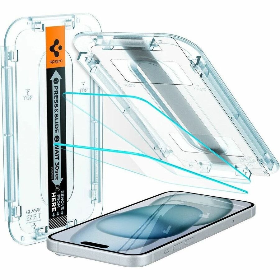 Spigen GLAS.tR EZ Fit 9H Gehard glas Schermbescherming voor iPhone 15 - Transparant - 2 Stuk