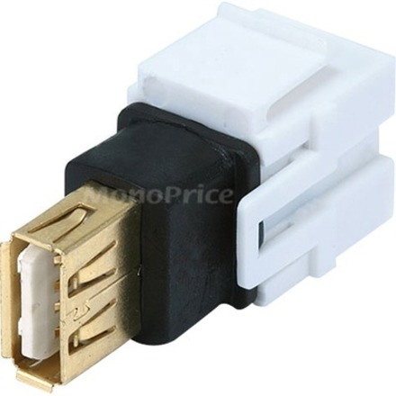 Monoprice Keystone Jack - USB 2.0 A Female to A Female Coupler Adapter, Flush Type (White)