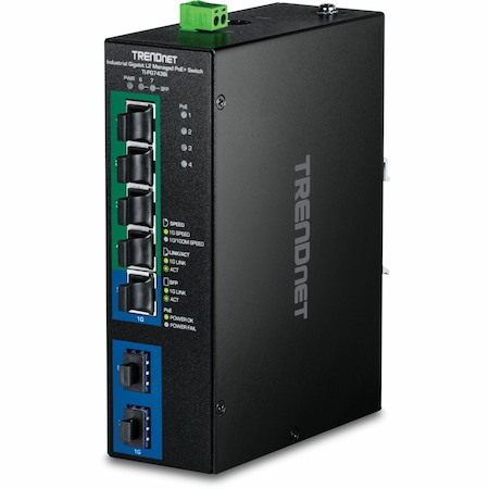 TRENDnet 7-Port Industrial Gigabit L2 Managed PoE+ DINRail Switch 24 - 57V, TI-PG743Bi, Ethernet Splitter, 120W@48V DC or 120W@24V DC, 14Gbps, NDAA & TAA Compliant, IP40 Rated