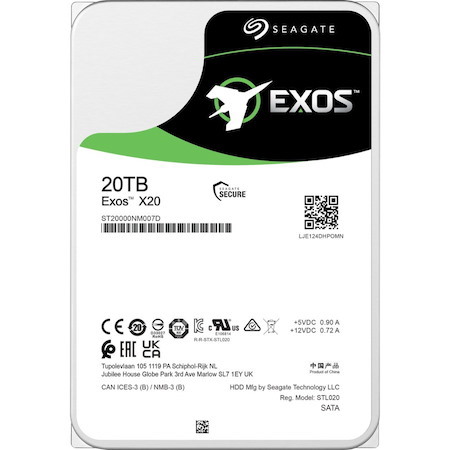 Seagate Exos X20 ST20000NM007D 20 TB Hard Drive - Internal - SATA (SATA/600) - Conventional Magnetic Recording (CMR) Method