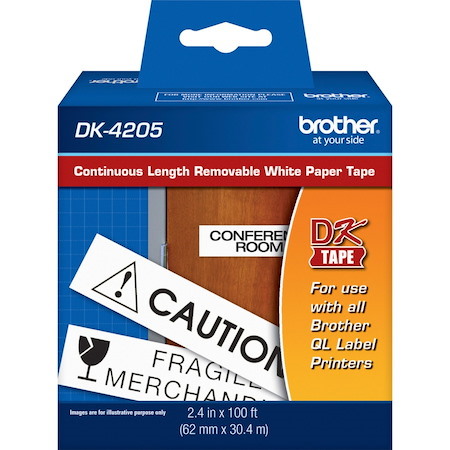 Brother DK4205 - Black on White Removable Continuous Length Paper Tape