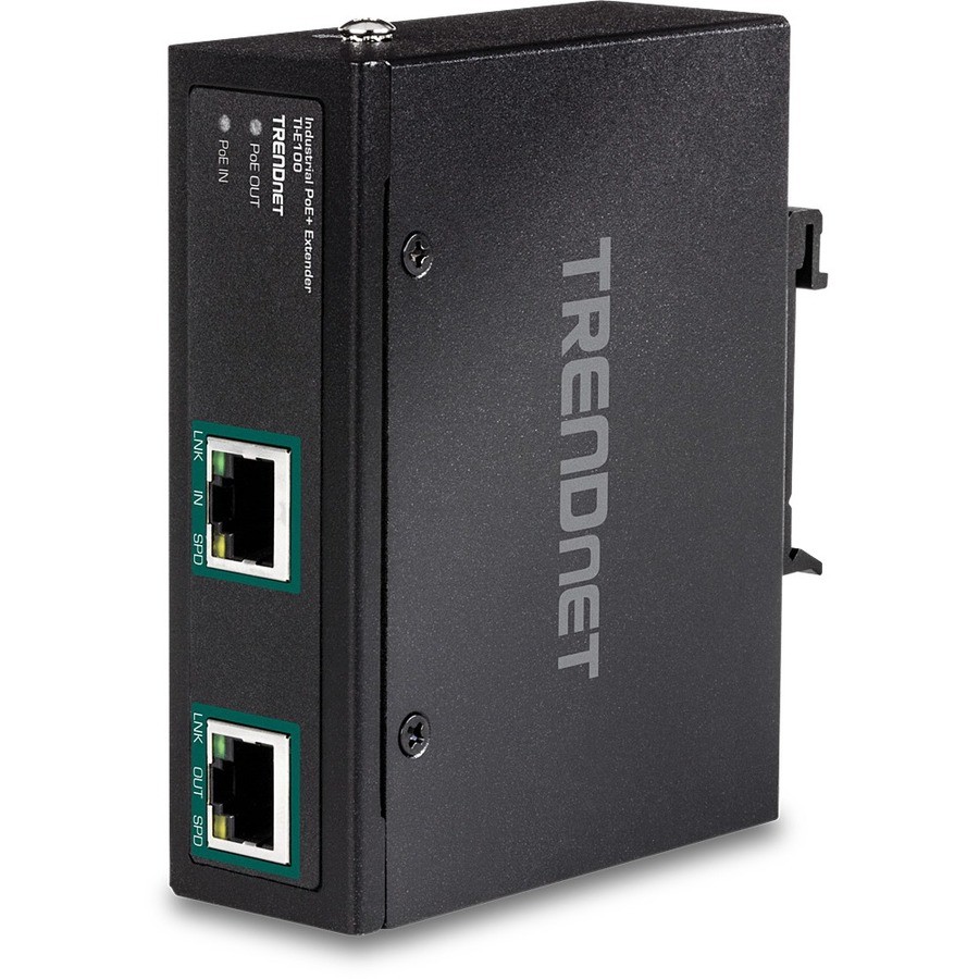 TRENDnet Industrial Gigabit PoE+ Extender, TI-E100, Single Port PoE, Power Over Ethernet, Supports PoE (15.4W) and PoE+ (30W), Extends 100m, Cascade 2 Units for Distance Up to 300m (984 ft.), IP30