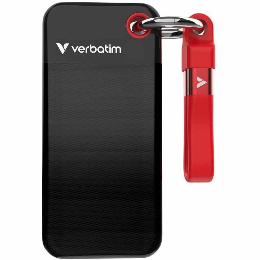 Verbatim 1TB Pocket SSD USB 3.2 Gen 2 1TB Black Red Convenient Keyring cable holder. Compact, Rugged. Ultra Lightweight Performance 58g Portable B