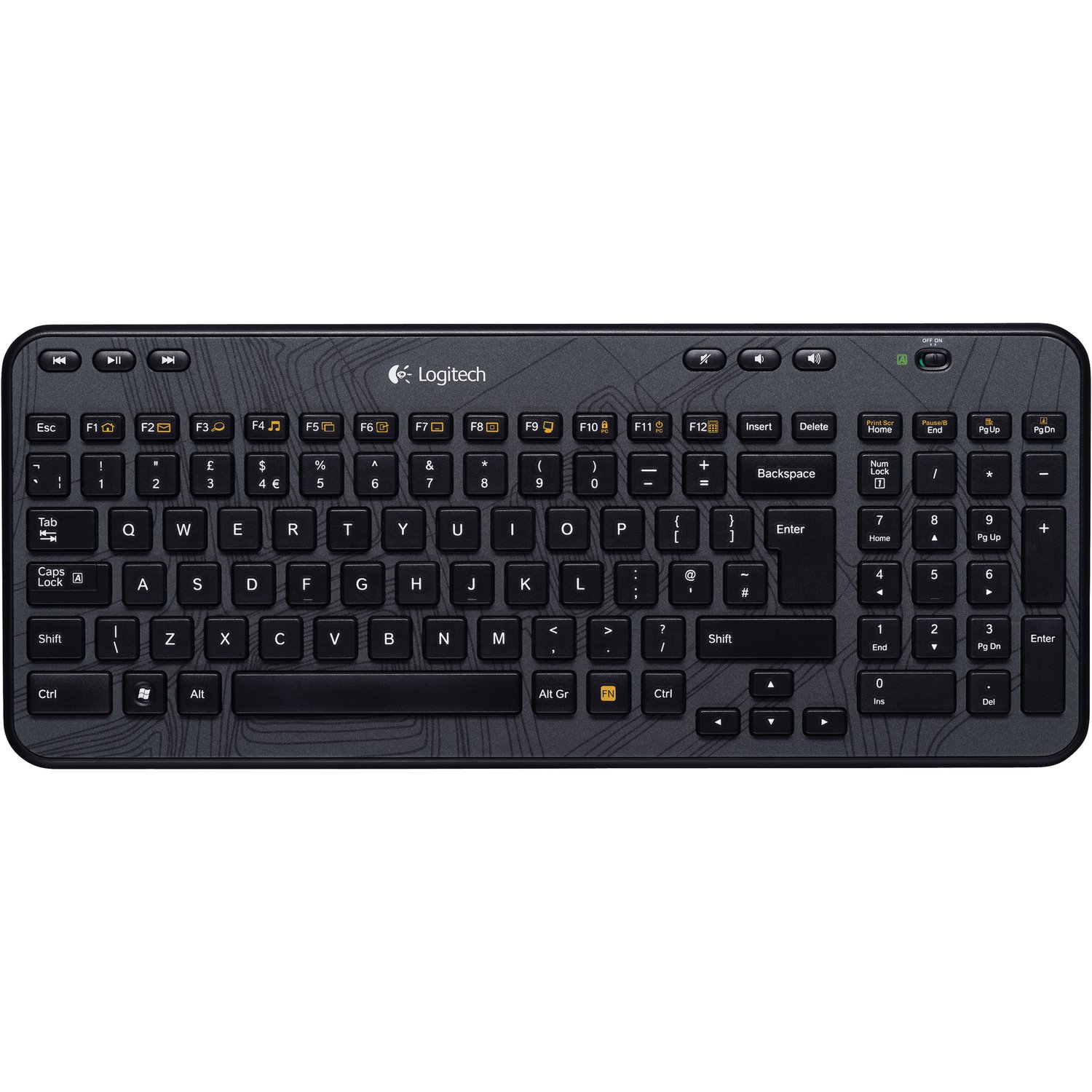 Logitech K360 Keyboard - Wireless Connectivity - USB Interface - Norwegian, Danish, Swedish, Finnish - QWERTY Layout - Black