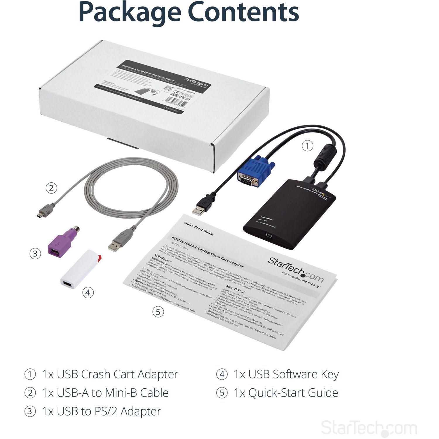 StarTech.com KVM Console to USB 2.0 Portable Laptop Crash Cart Adapter, Compact Notebook/Netbook KVM to USB Portable KVM Console, TAA