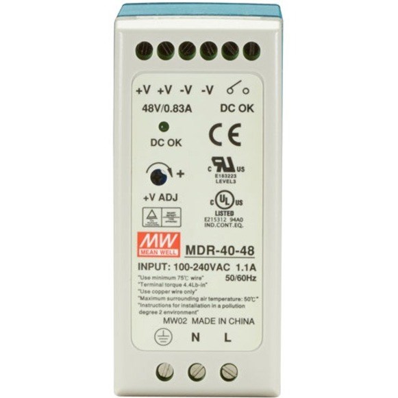 Black Box DIN Rail Power Supply, 40 Watts, 48 VDC