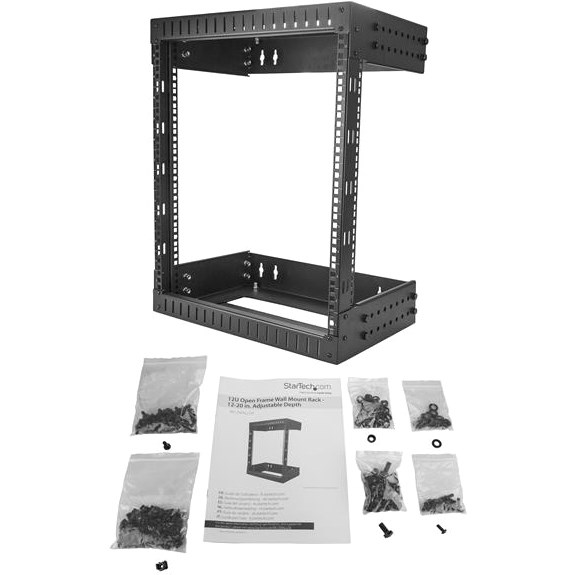 StarTech.com 2-Post 12U Heavy-Duty Wall Mount Network Rack, 19" Open Frame Server Rack with Adjustable Depth, Data Rack for IT Equipment~