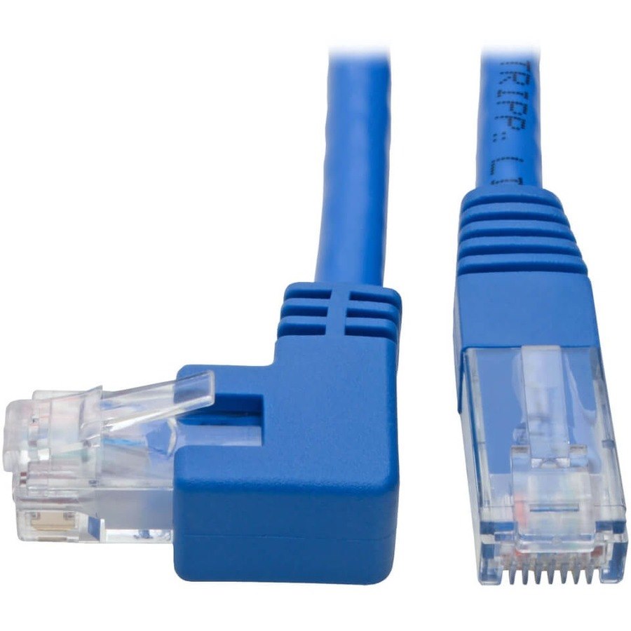 Eaton Tripp Lite Series Left-Angle Cat6 Gigabit Molded UTP Ethernet Cable (RJ45 Left-Angle M to RJ45 M), Blue, 1 ft. (0.31 m)