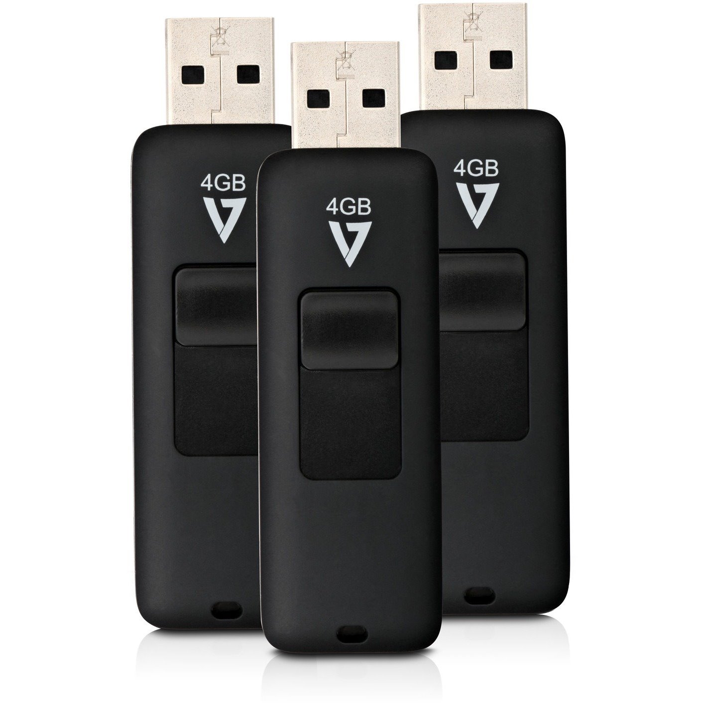 V7 4GB USB 2.0 Flash Drive 3 Pack Combo - With Retractable USB connector