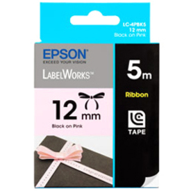 Epson LabelWorks LC Tape Ribbon 12mm Black on Pink 5 Meters