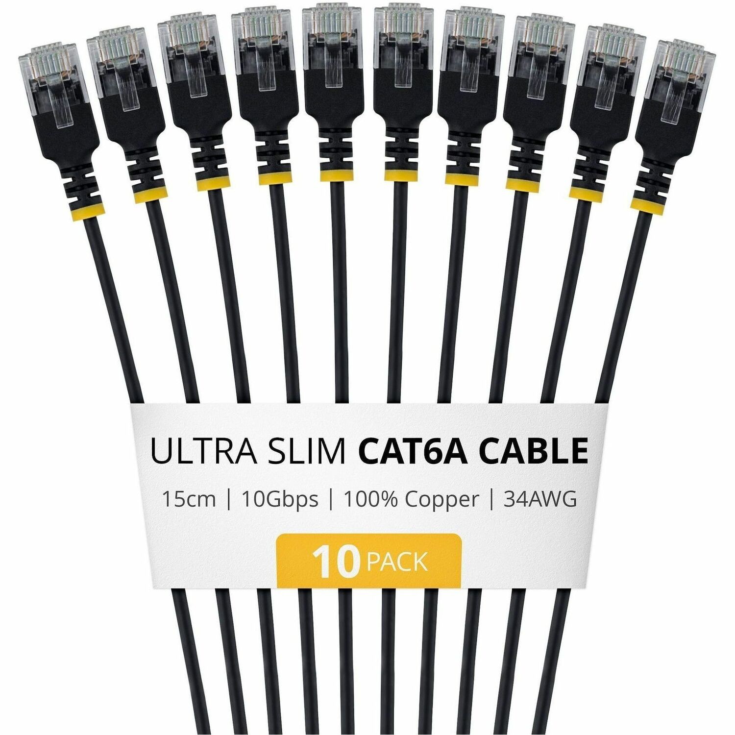 StarTech.com 15cm Ultradunne Cat6a Ethernet Kabel, Zwart, 10-Pack, FTP, 34AWG Pure Koperdraad, RJ45 Patchkabel