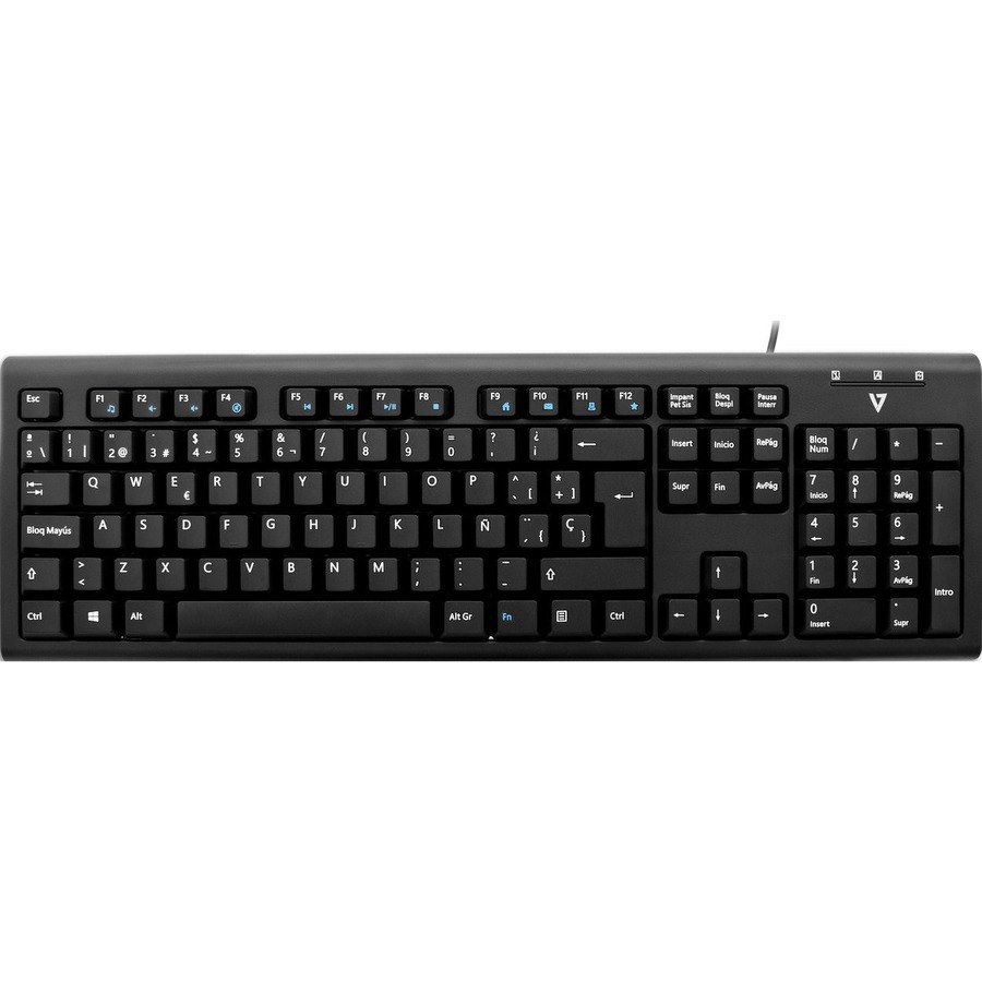 V7 KU200ES Keyboard - Cable Connectivity - USB Interface - Spanish - Black