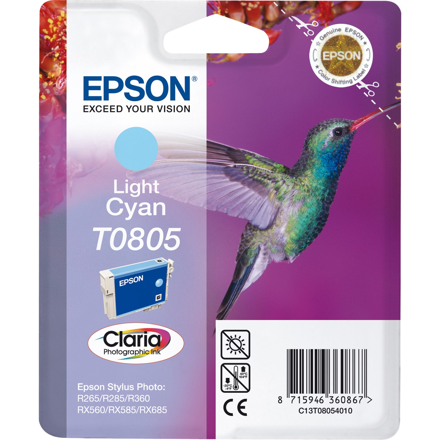 Epson Claria T0805 Original Inkjet Ink Cartridge - Light Cyan - 1 Pack
