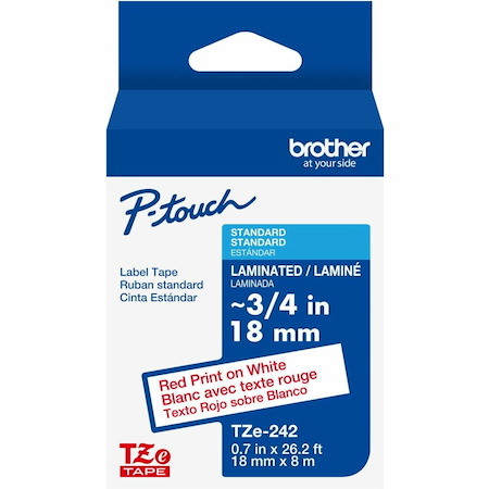 Brother Genuine P-touch TZe242 RD on WHT Label Tape, Laminated, 18mmX8m