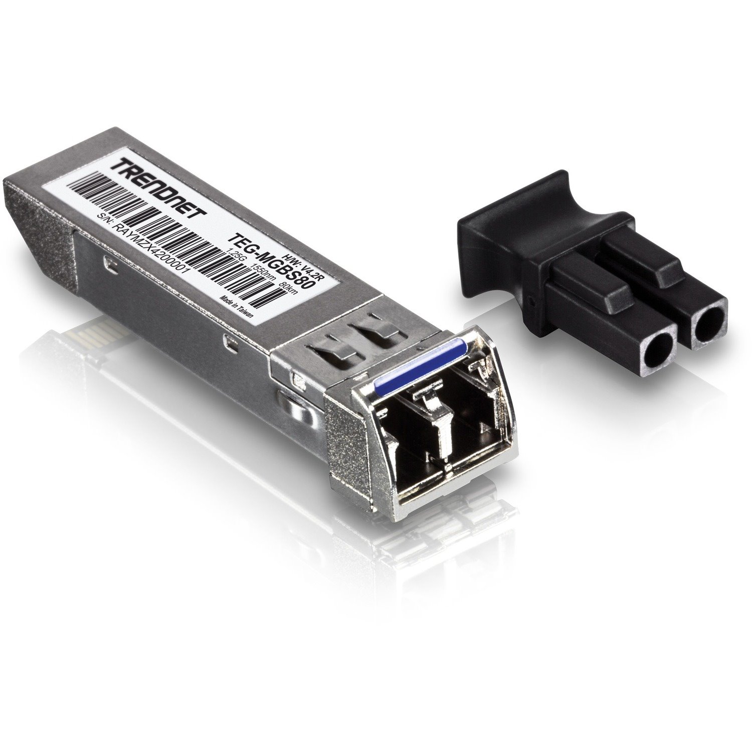 TRENDnet SFP to RJ45 Mini-GBIC Single-Mode LC Module; TEG-MGBS80; Mini-GBIC Module for Single Mode Fiber; LC Connector Type; Up to 80 Km (49.7 Miles); 1.25Gbps Gigabit Ethernet; Lifetime Protection