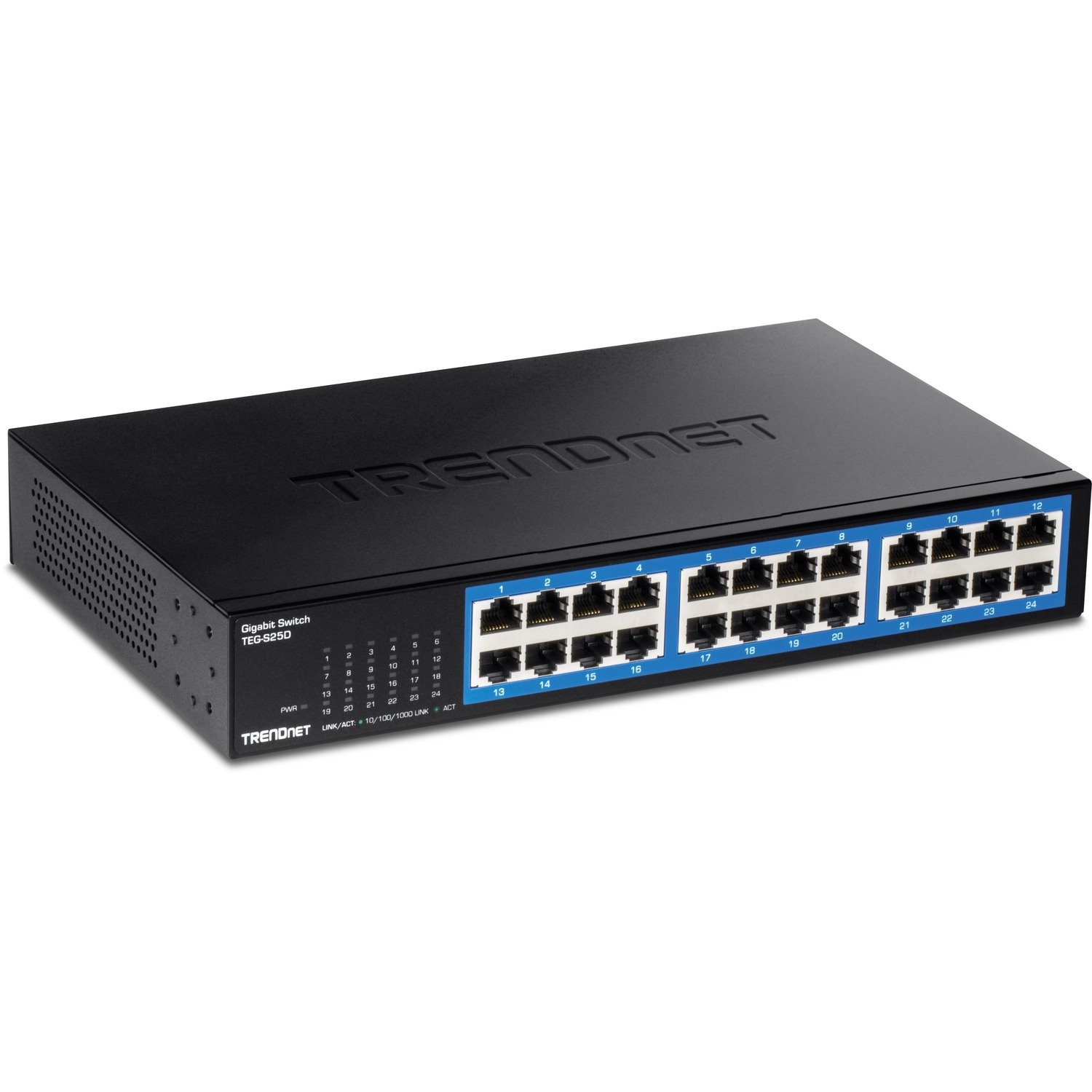 TRENDnet 24-Port Gigabit Switch, TEG-S25, 24 x Gigabit RJ-45 Ports, 48Gbps Switching Capacity, Fanless Design, Metal Enclosure, Internal Power Supply, Lifetime Protection, Black