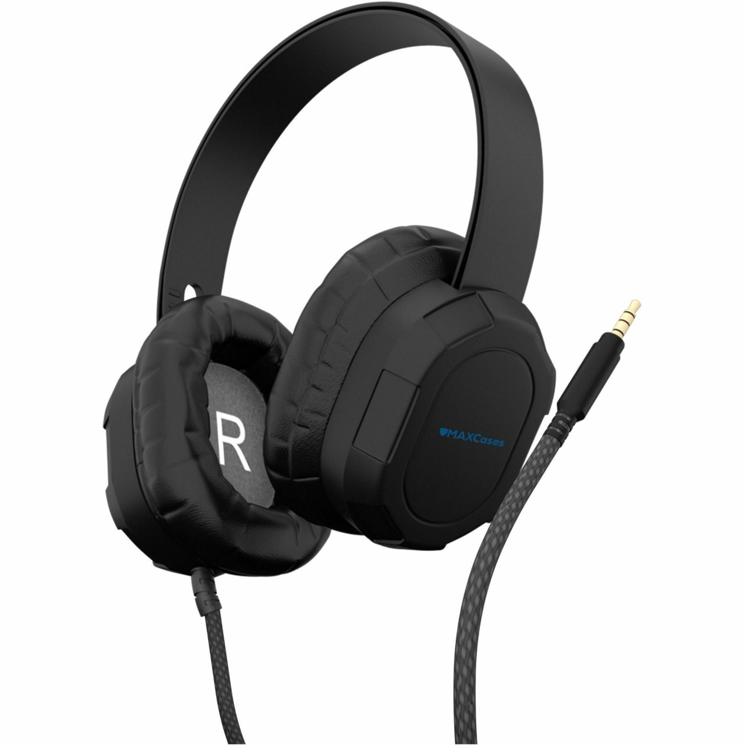 MAXCases Extreme Headphones w/braided cable, no microphone, 3.5mm connector (Black)