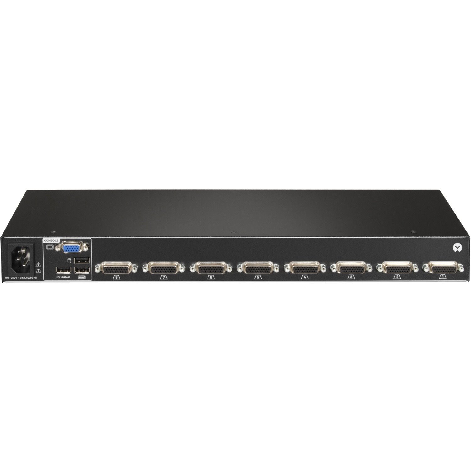 Vertiv Avocent AV108 KVM Switch | 8 port | Rackmount | Desktop | Single-User | USB | OSD | Touch Button | Hotkey | Cascade | Internal PS | 8 VGA Cables