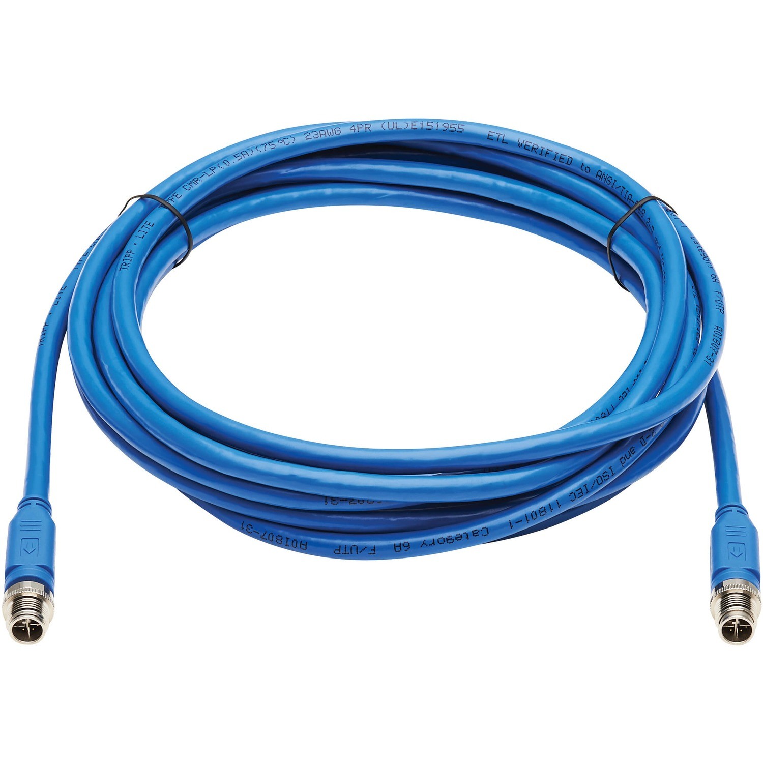 Eaton Tripp Lite Series M12 X-Code Cat6a 10G F/UTP CMR-LP Shielded Ethernet Cable (M/M), IP68, PoE, Blue, 3 m (9.8 ft.), TAA