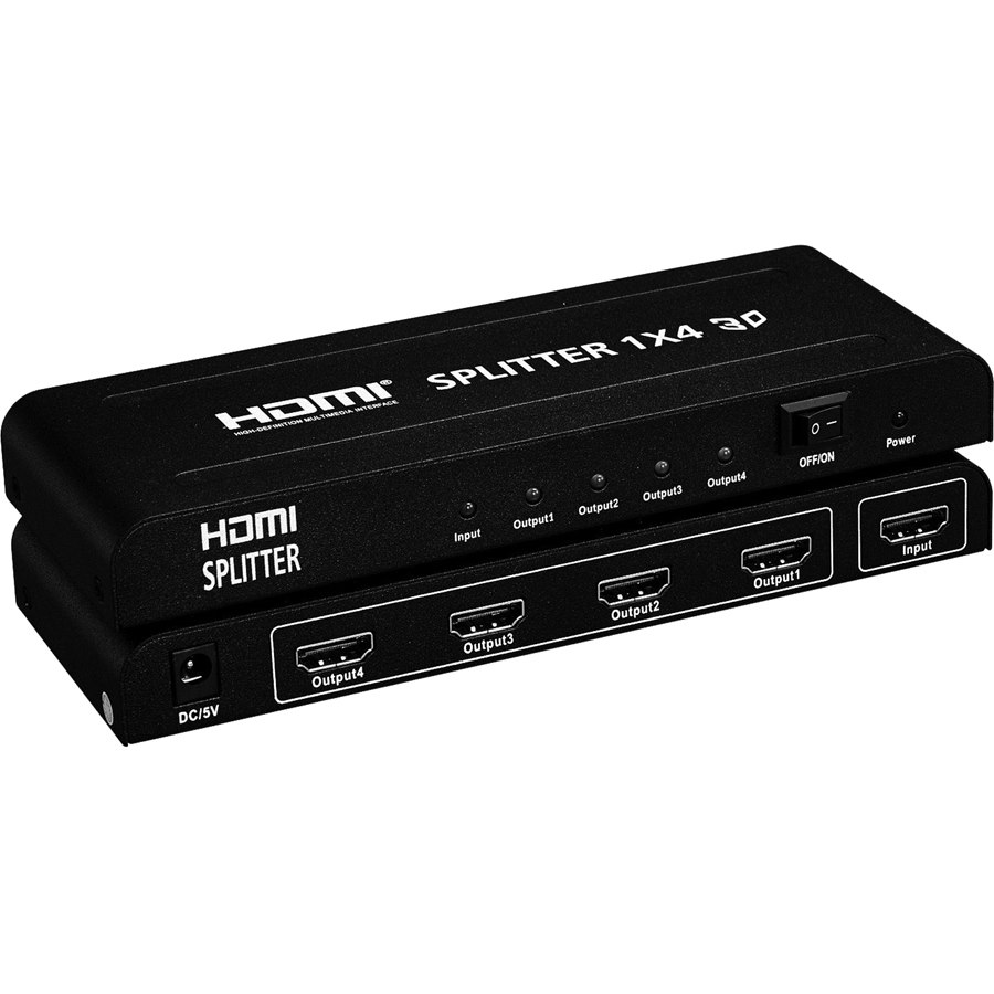 4XEM 4 Port high speed HDMI video splitter fully supporting 1080p, 3D for Blu-Ray, gaming consoles and all other HDMI compatible devices