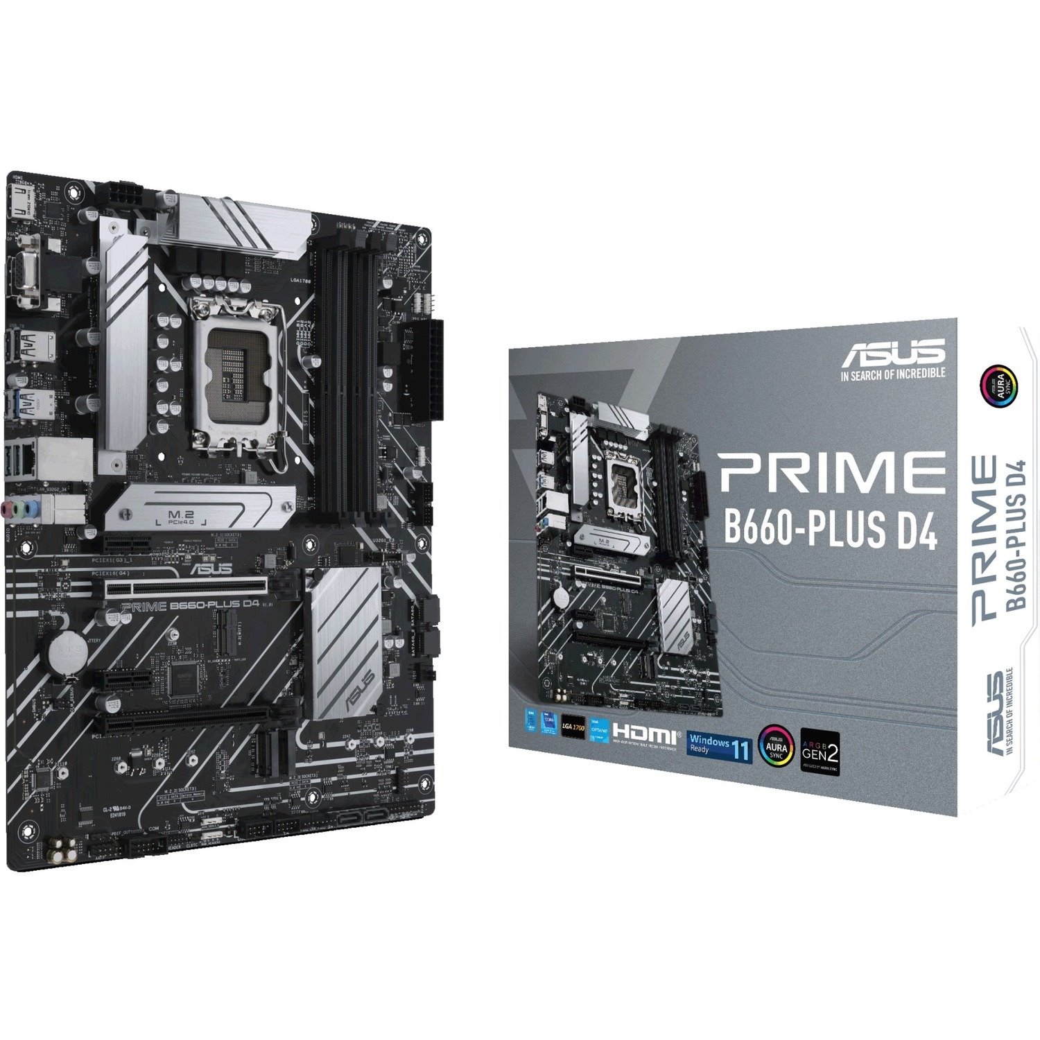 Asus Prime B660-PLUS D4 Desktop moederbord - Intel B660 chipset - Stekker LGA-1700 - Intel Optane-geheugen ready - ATX