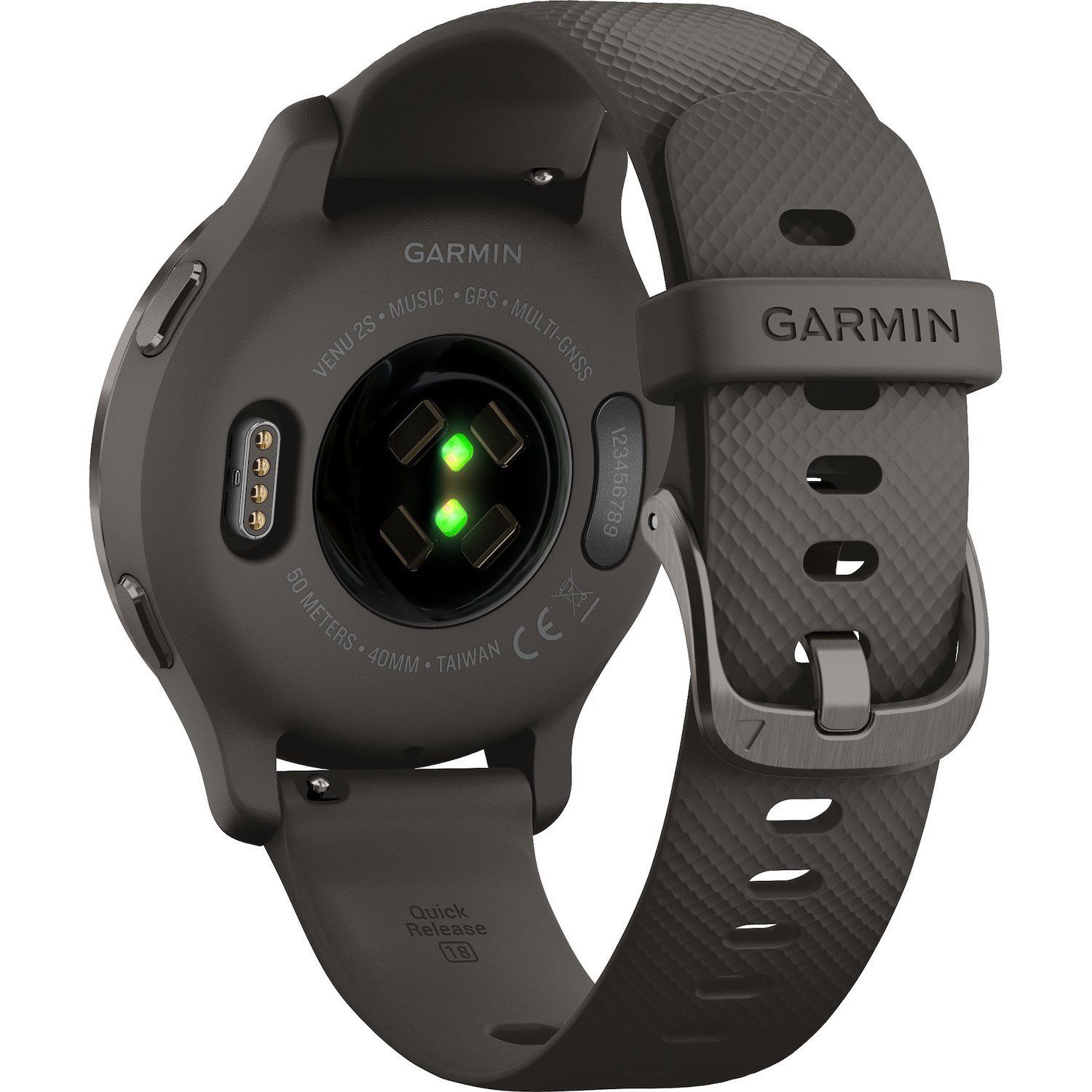 Garmin Venu 2S Smart Watch - 40.40 mm Case Height - 40.40 mm Case Width - Slate Body Color - Graphite Case Color - Graphite Band Color - Stainless Steel Body Material - Fiber Reinforced Polymer Case Material - Silicone Band Material - Wireless LAN