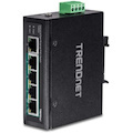 TRENDnet 5-Port Industrial Fast Ethernet DIN-Rail Switch, TI-PE50, Ethernet Splitter, NDAA & TAA Compliant, 90W, DIN-Rail, IP30 Rated, Lifetime Protection, Black