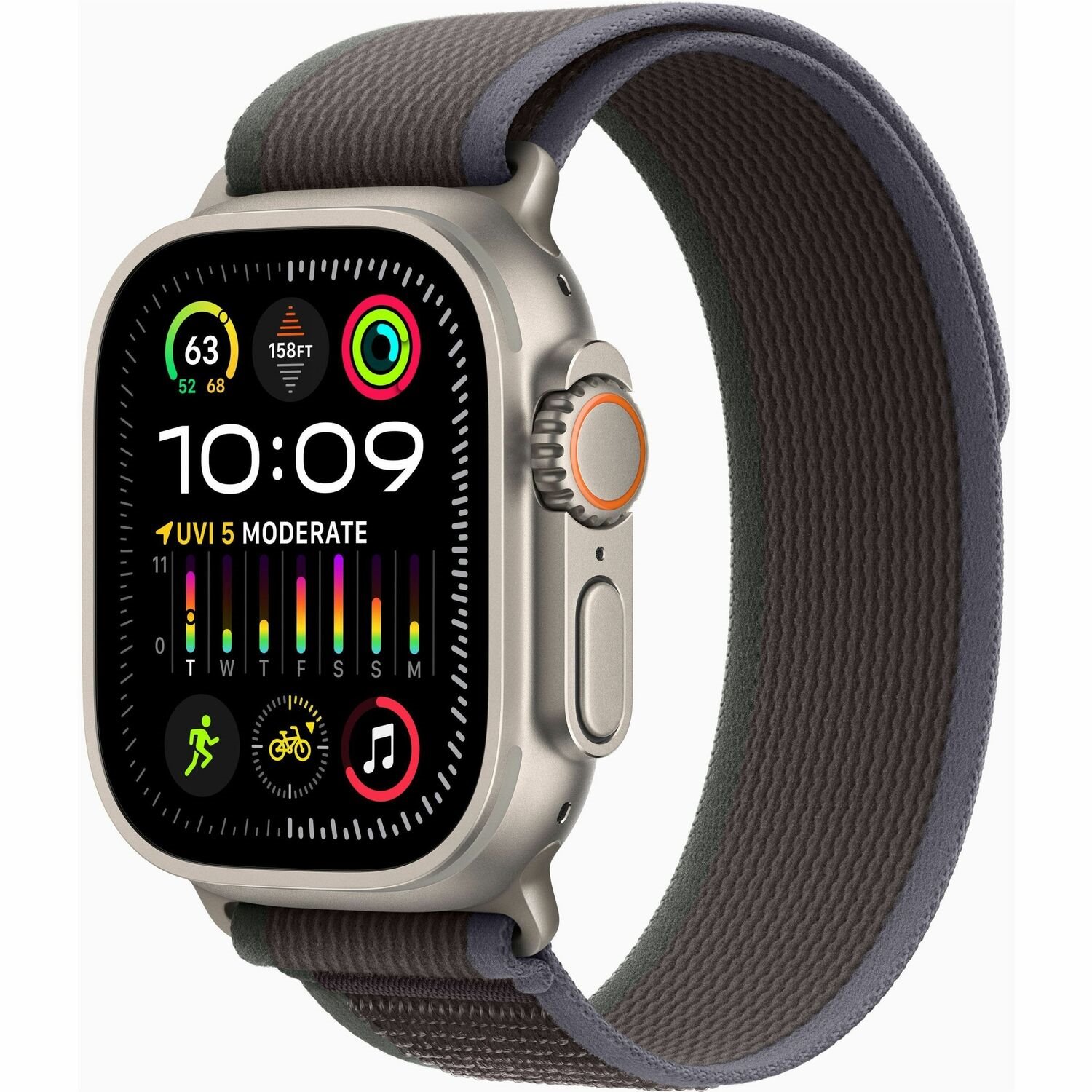 Apple Watch Ultra 2 Smart Watch - 49 mm Case Height - 44 mm Case Width - Titanium Case Color - Blue, Black Band Color - Glass Body Material - Titanium Case Material - Wireless LAN - LTE, UMTS