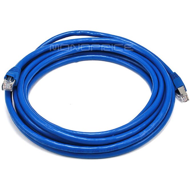 Monoprice 14FT 24AWG Cat6A 500MHz STP Ethernet Bare Copper Network Cable - Blue