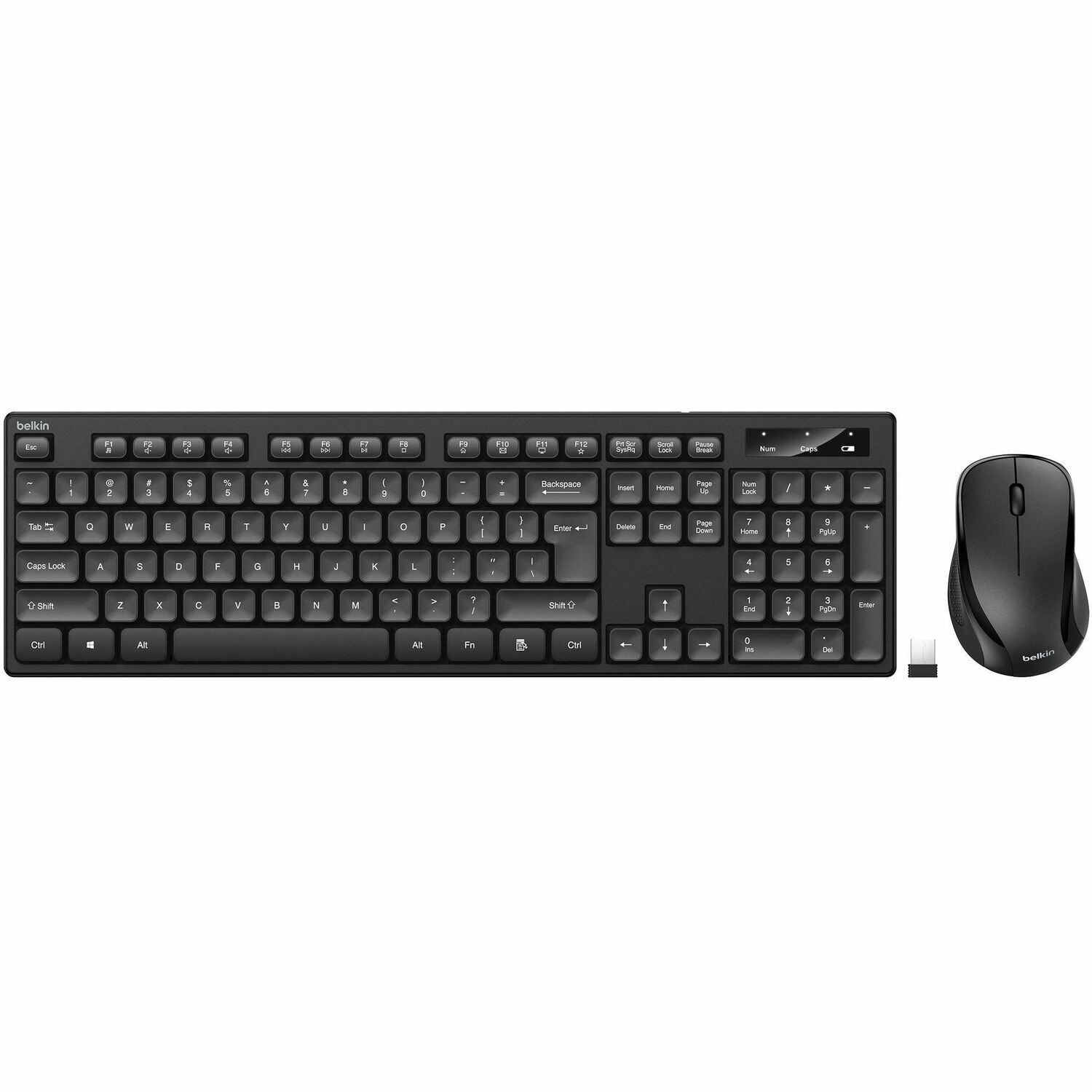 Belkin Wireless Keyboard and Mouse Combo for Windows OS - Full Size Keyboard w/ Number Pad - Black