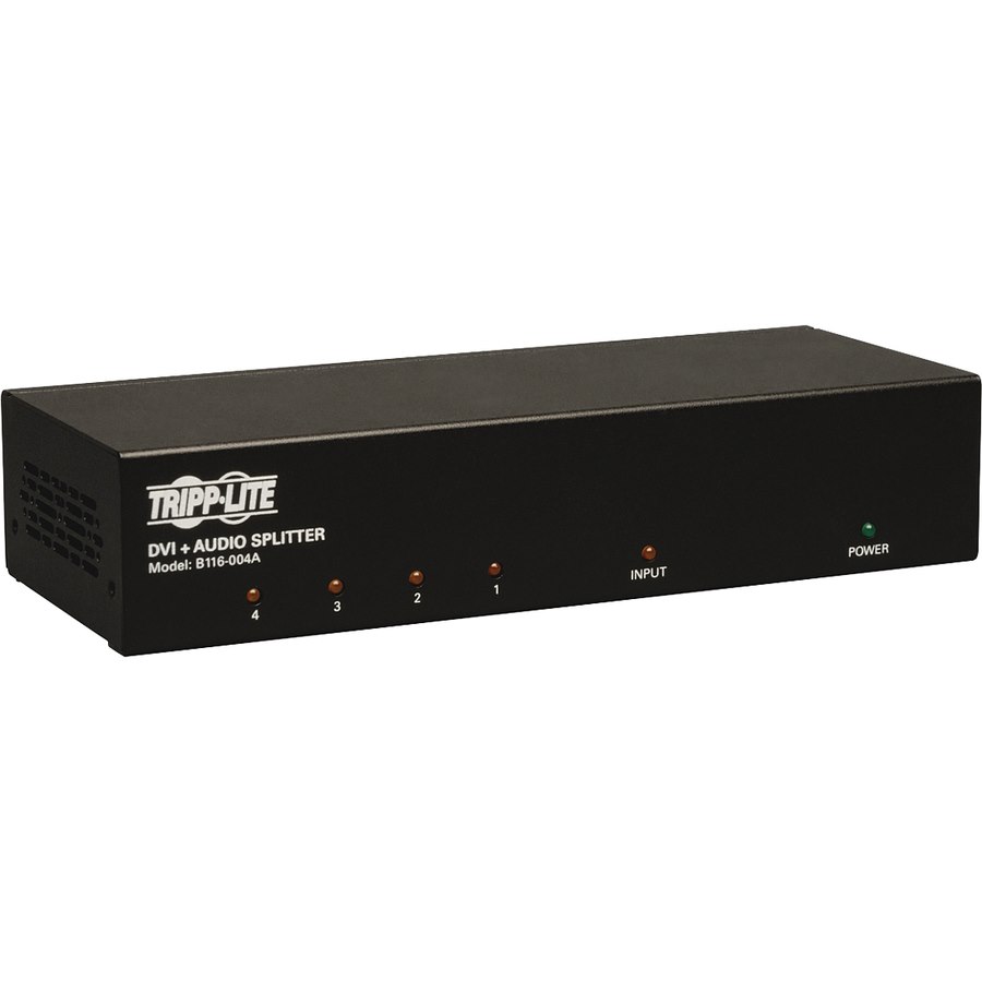 Eaton Tripp Lite Series 4-Port DVI Splitter with Audio and Signal Booster - Single-Link DVI-I, 1920 x 1200 (1080p) @ 60 Hz, TAA