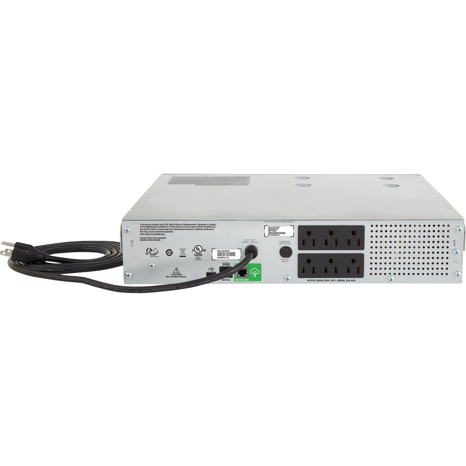 APC Smart-UPS C, Line Interactive, 1000VA, Rackmount 2U, 120V, 6x NEMA 5-15R outlets, SmartConnect port, USB and Serial communication, AVR,Graphic LCD