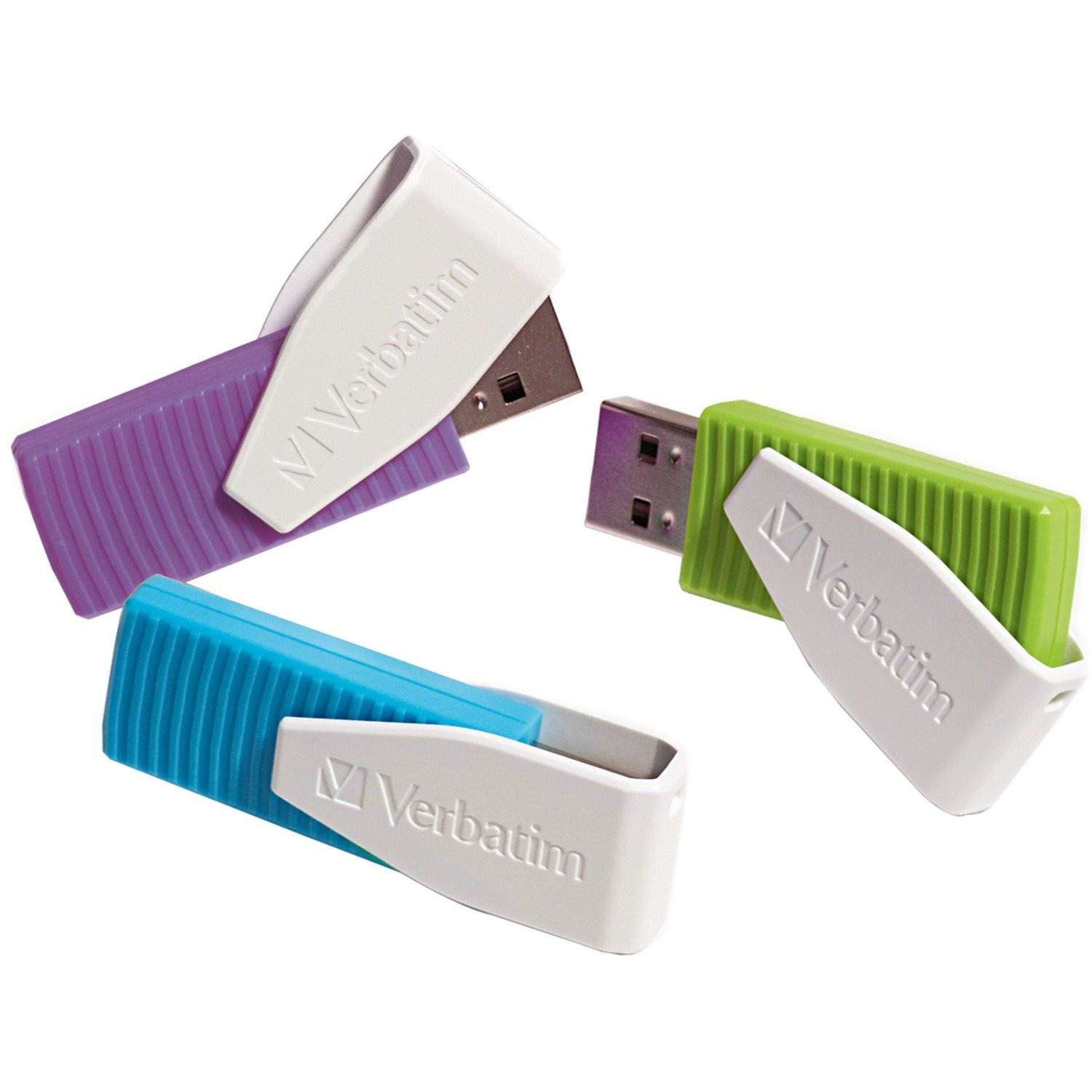Verbatim 8GB Swivel USB Flash Drive - 3pk - Blue, Green, Violet