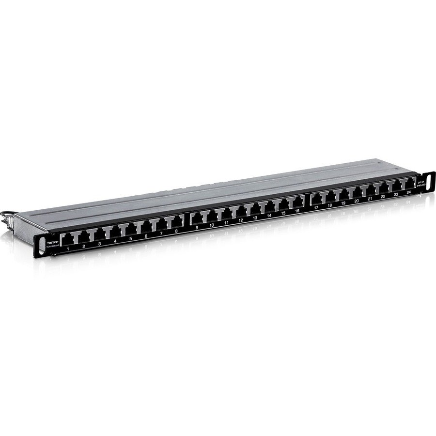 TRENDnet 24-Port CAT6A Shielded Half-U Patch Panel, 10G Ready, Half The Height of Standard 1U Patch Panels, Metal Rackmount Housing, CAT5e,Cat6,Cat6A Compatible, Cable Management, Black, TC-P24C6AHS